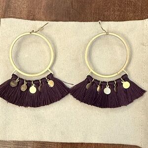 Gold and Purple Tassel Hoop Earrings